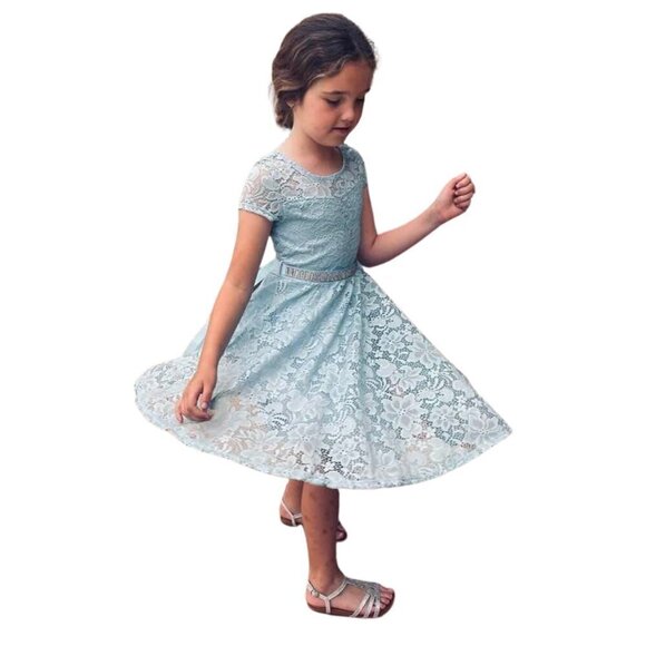 Just kids Other - Little Girl Cap Sleeve Lace Skater  Party Flower Girls M 7-8 BLUE